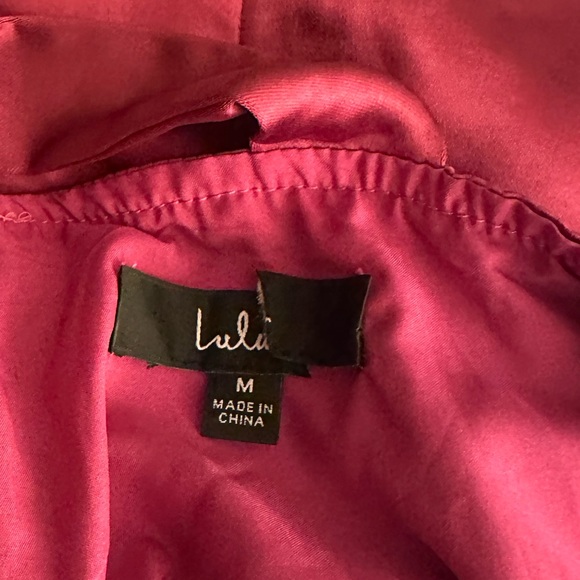 Lulu's Graceful Sophistication Magenta Pink Satin Bow Tie Straps Midi Dress M - Picture 6 of 12